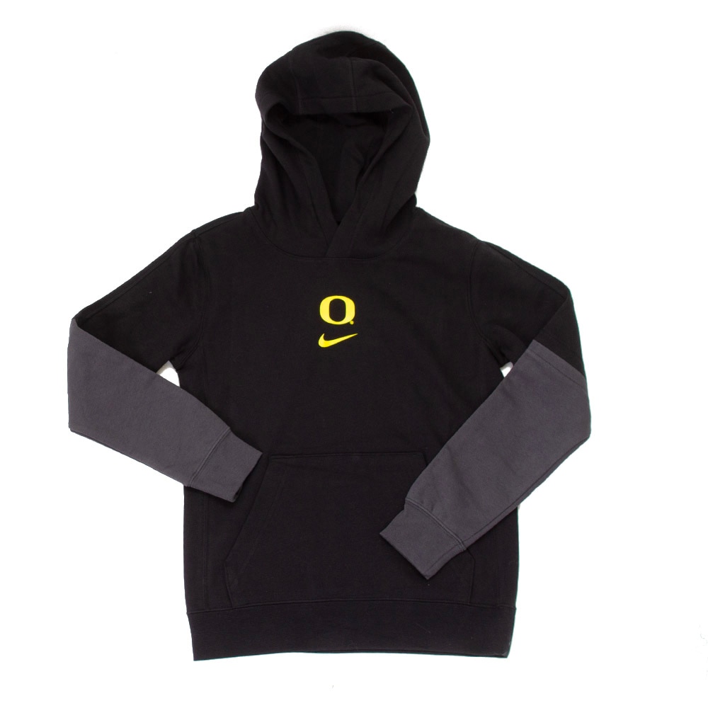 Classic Oregon O, Nike, Black, Hoodie, Cotton Blend, Kids, Youth, Sideline, Color Block, Pullover, Sweatshirt, 804322